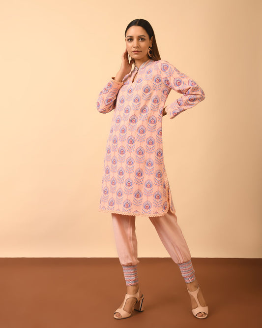 Collar Kurta with Smocked Pant