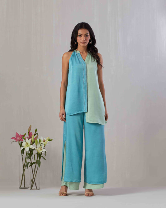 Two Toned Front Open Top & Pant set