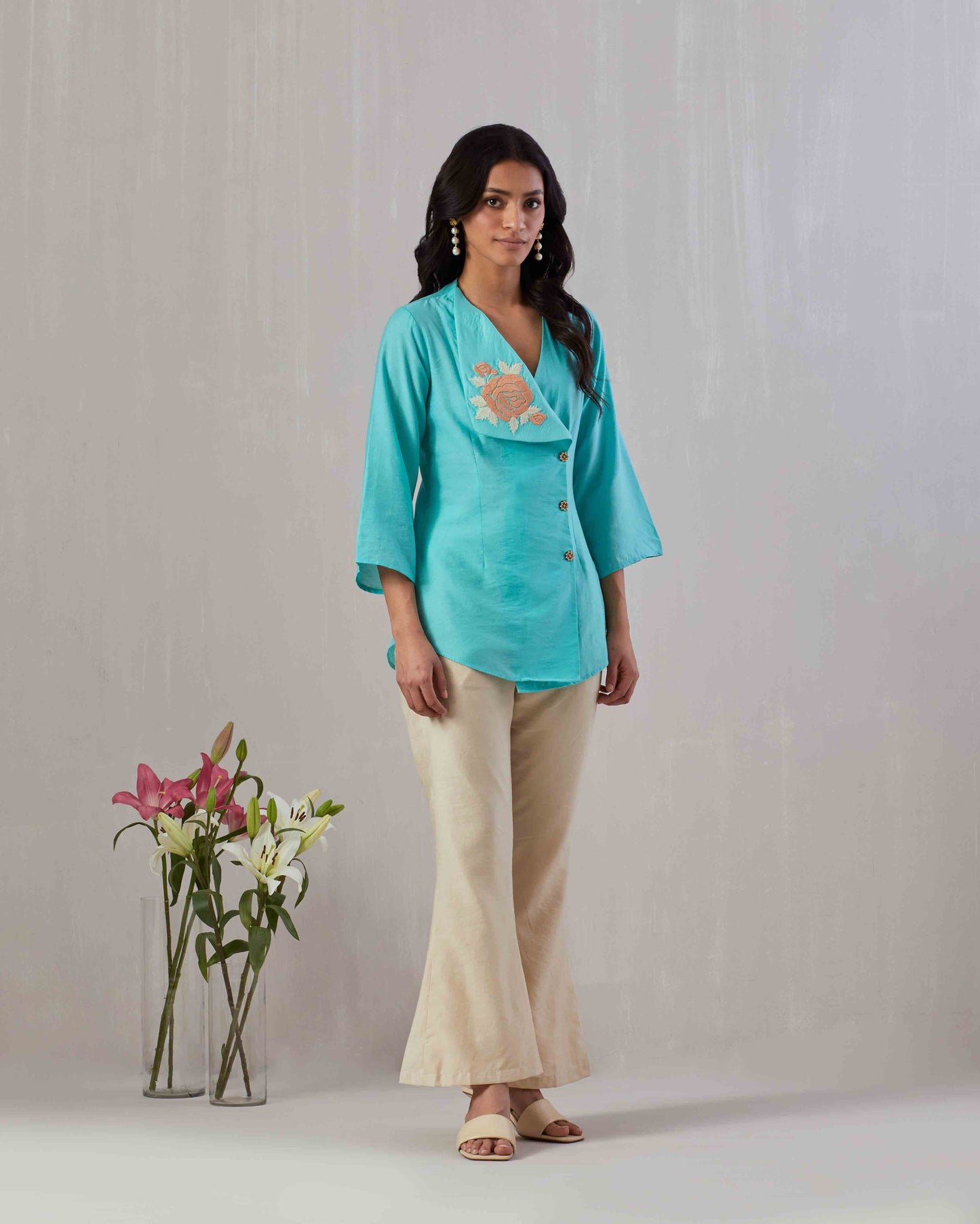 Chanderi Embroidered Shirt & Pant set