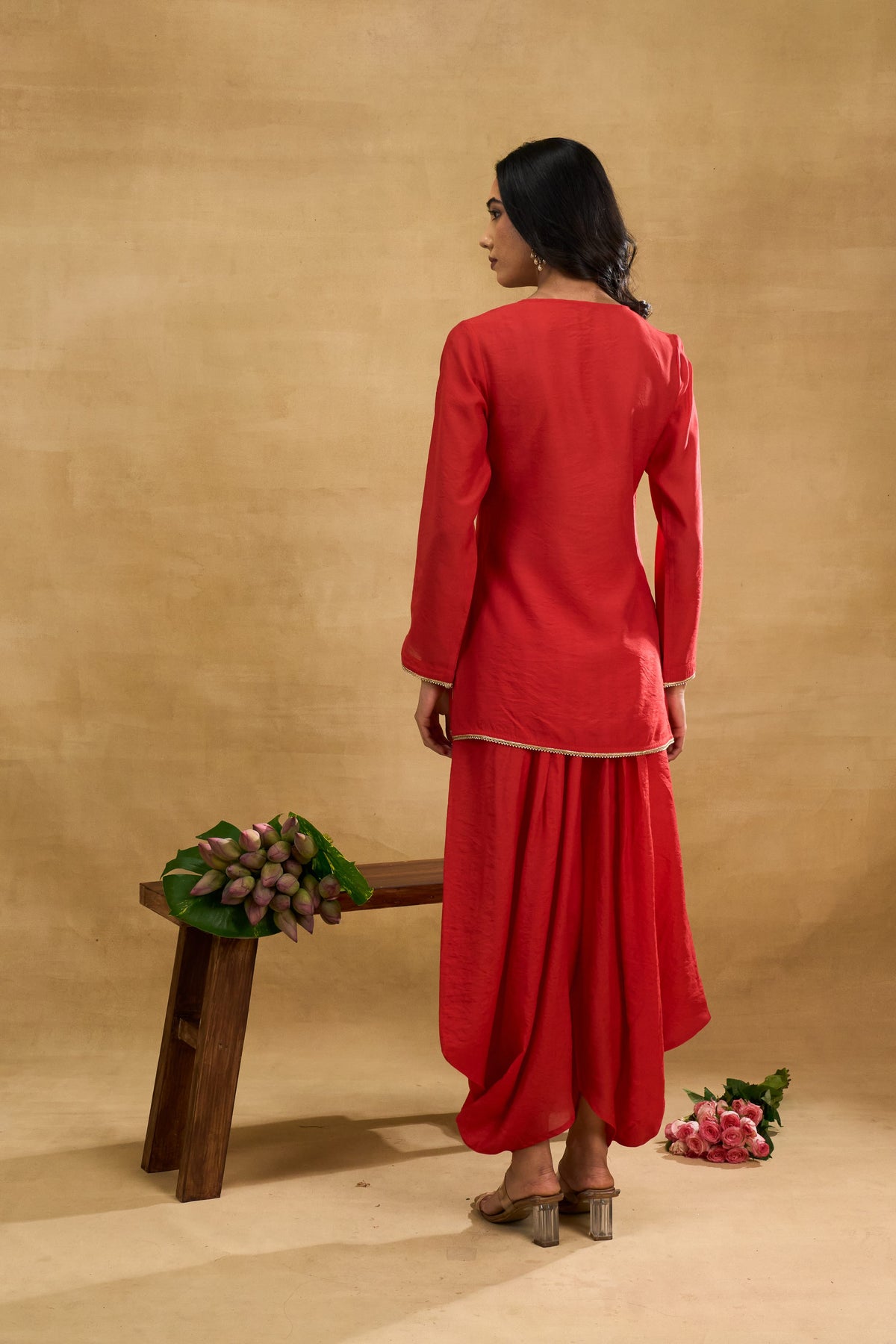 Scarlet Charm Dhoti Set by Grass & Sunshine – red chanderi kurta and dhoti pant set, image 2 of 8