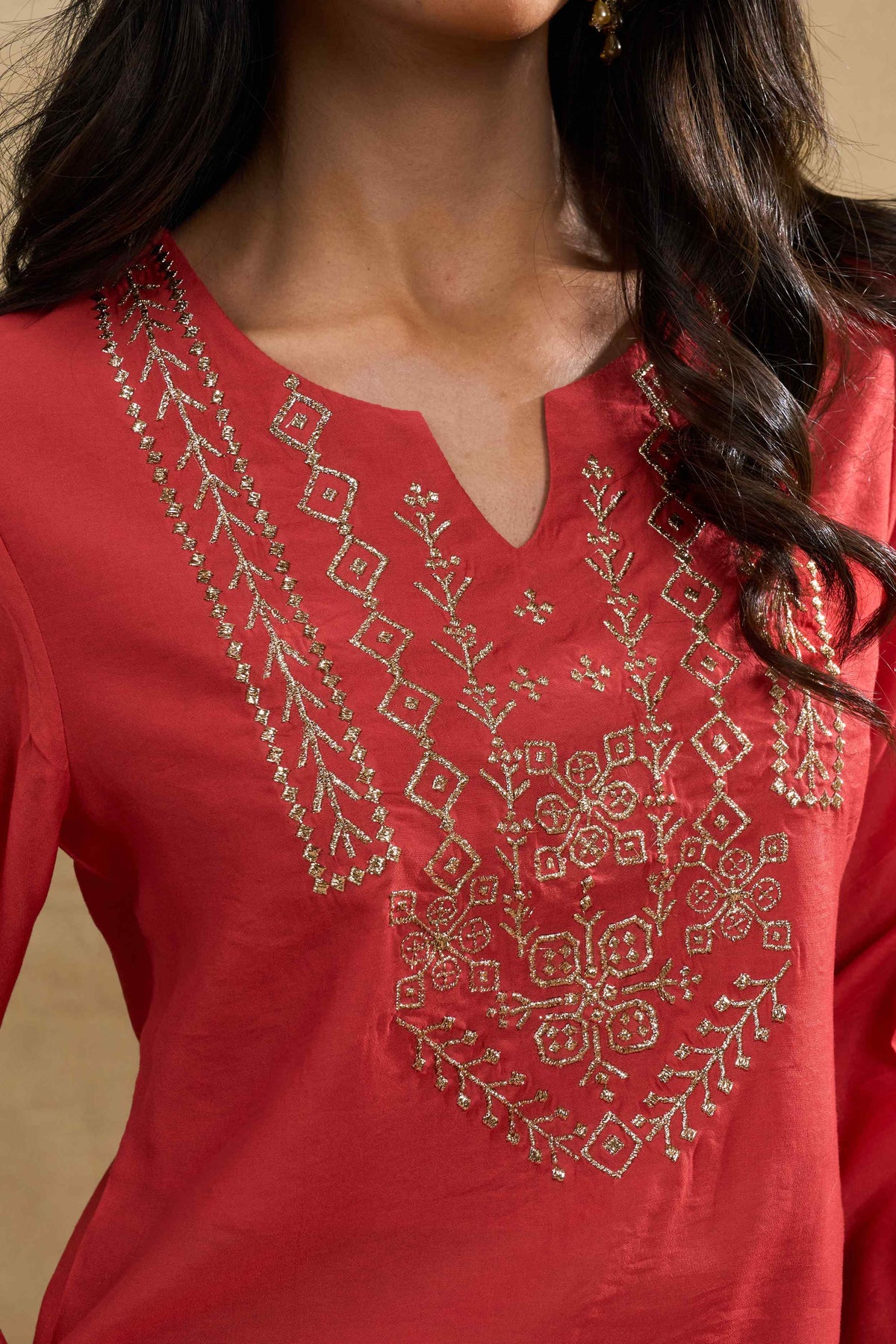 Scarlet Charm Dhoti Set by Grass & Sunshine – red chanderi kurta and dhoti pant set, image 3 of 8