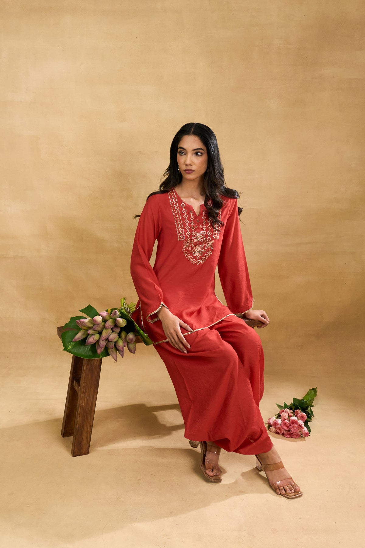 Scarlet Charm Dhoti Set by Grass & Sunshine – red chanderi kurta and dhoti pant set, image 8 of 8