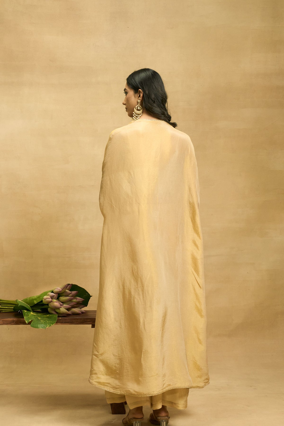 Golden Hour Cape Set by Grass & Sunshine – gold sequin bustier, flared pant and cape set, image 2 of 6