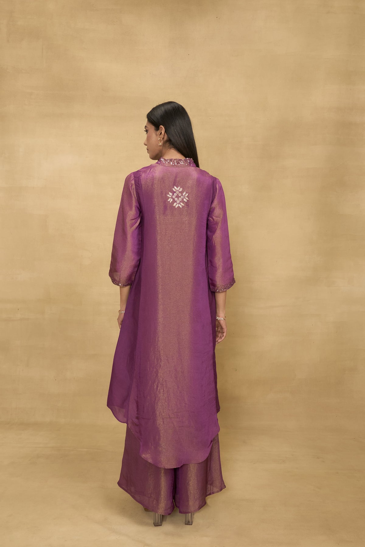 Amethyst Glow Set by Grass & Sunshine – amethyst tissue kurta and palazzo set, image 2 of 5