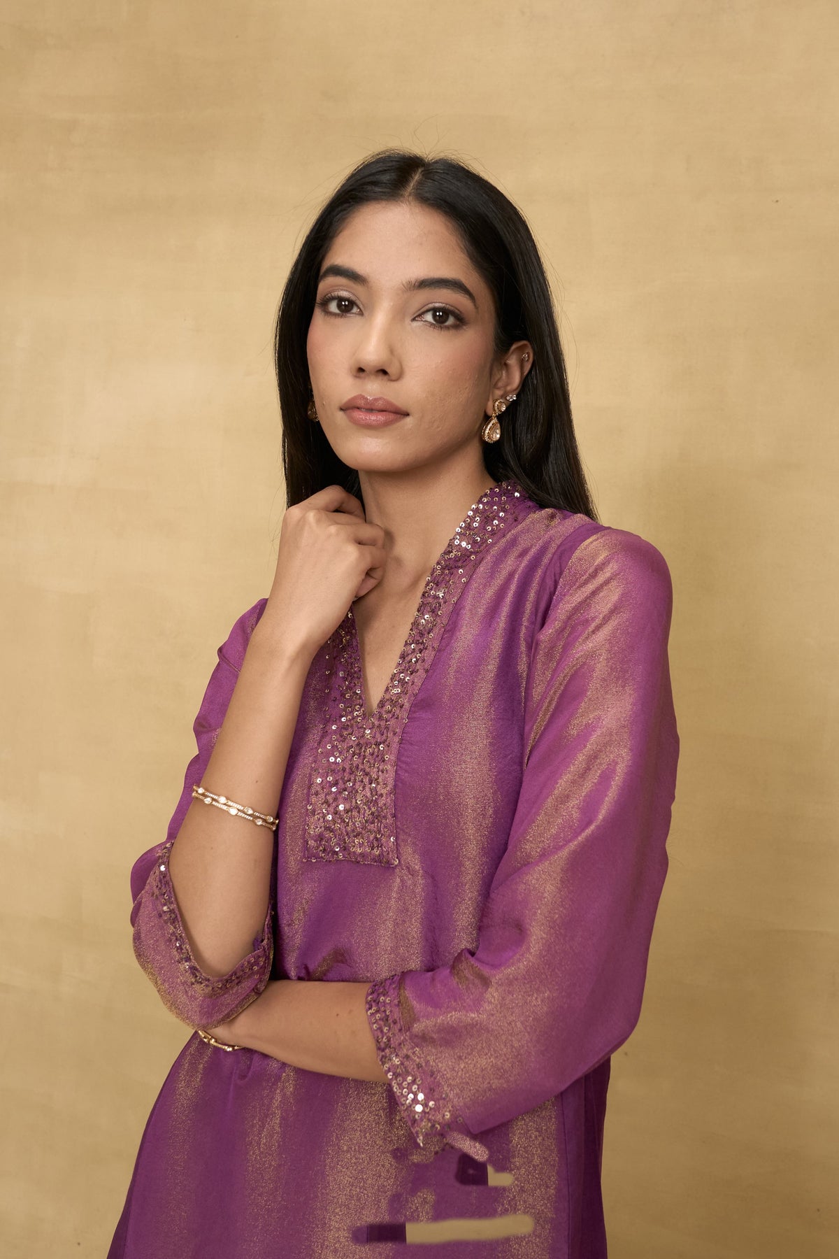 Amethyst Glow Set by Grass & Sunshine – amethyst tissue kurta and palazzo set, image 3 of 5