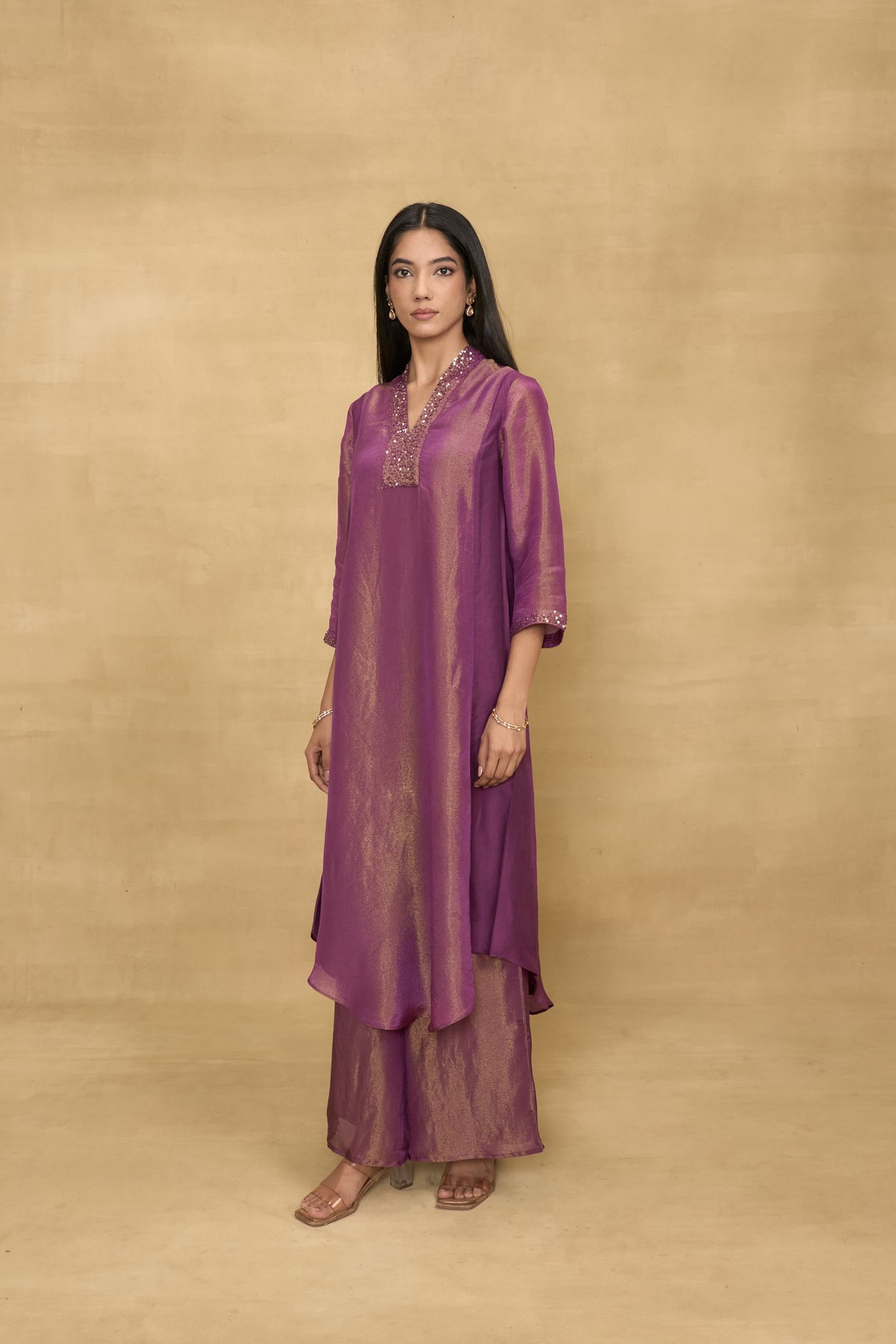 Amethyst Glow Set by Grass & Sunshine – amethyst tissue kurta and palazzo set, image 4 of 5