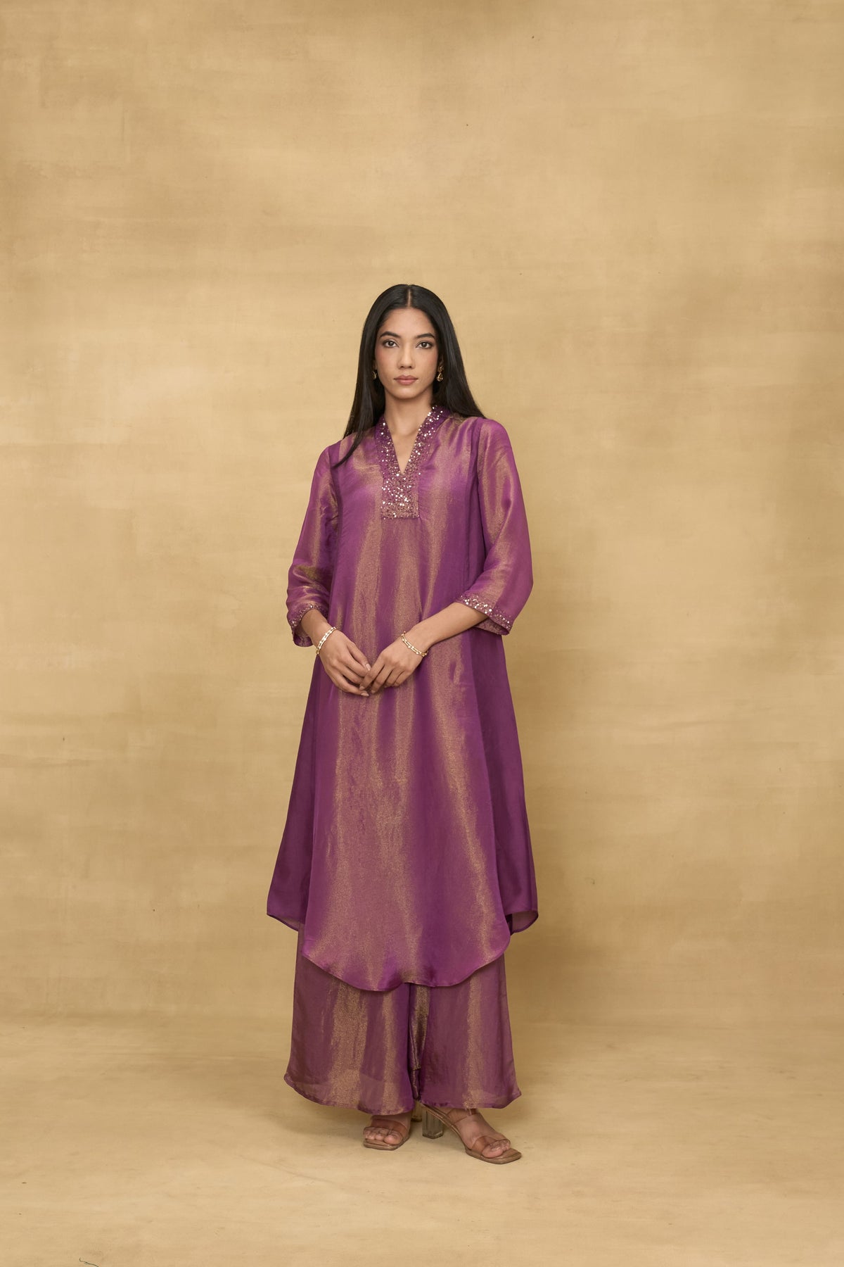 Amethyst Glow Set by Grass & Sunshine – amethyst tissue kurta and palazzo set, image 5 of 5