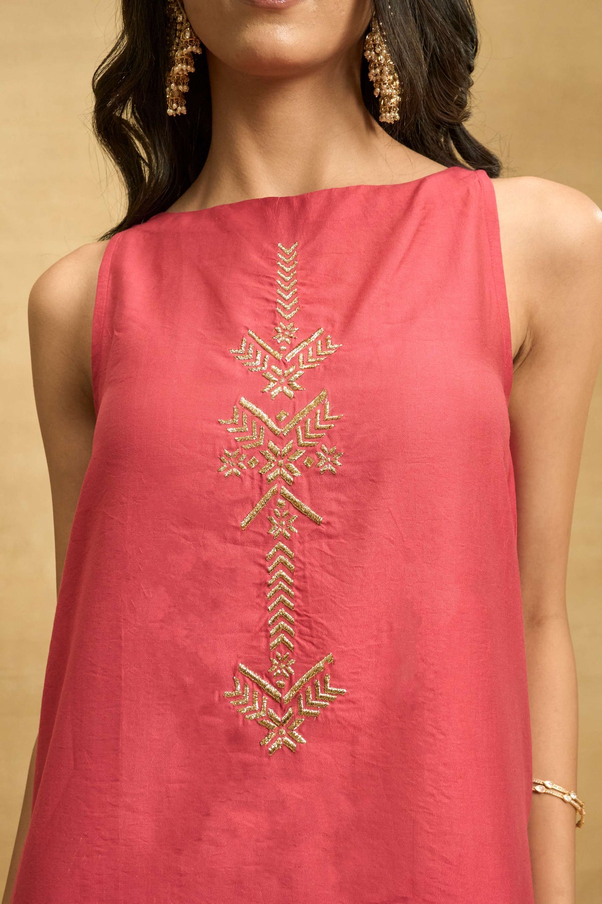 Fuchsia Fiesta Set by Grass & Sunshine – fuchsia chanderi kurta, palazzo and dupatta set, image 3 of 5