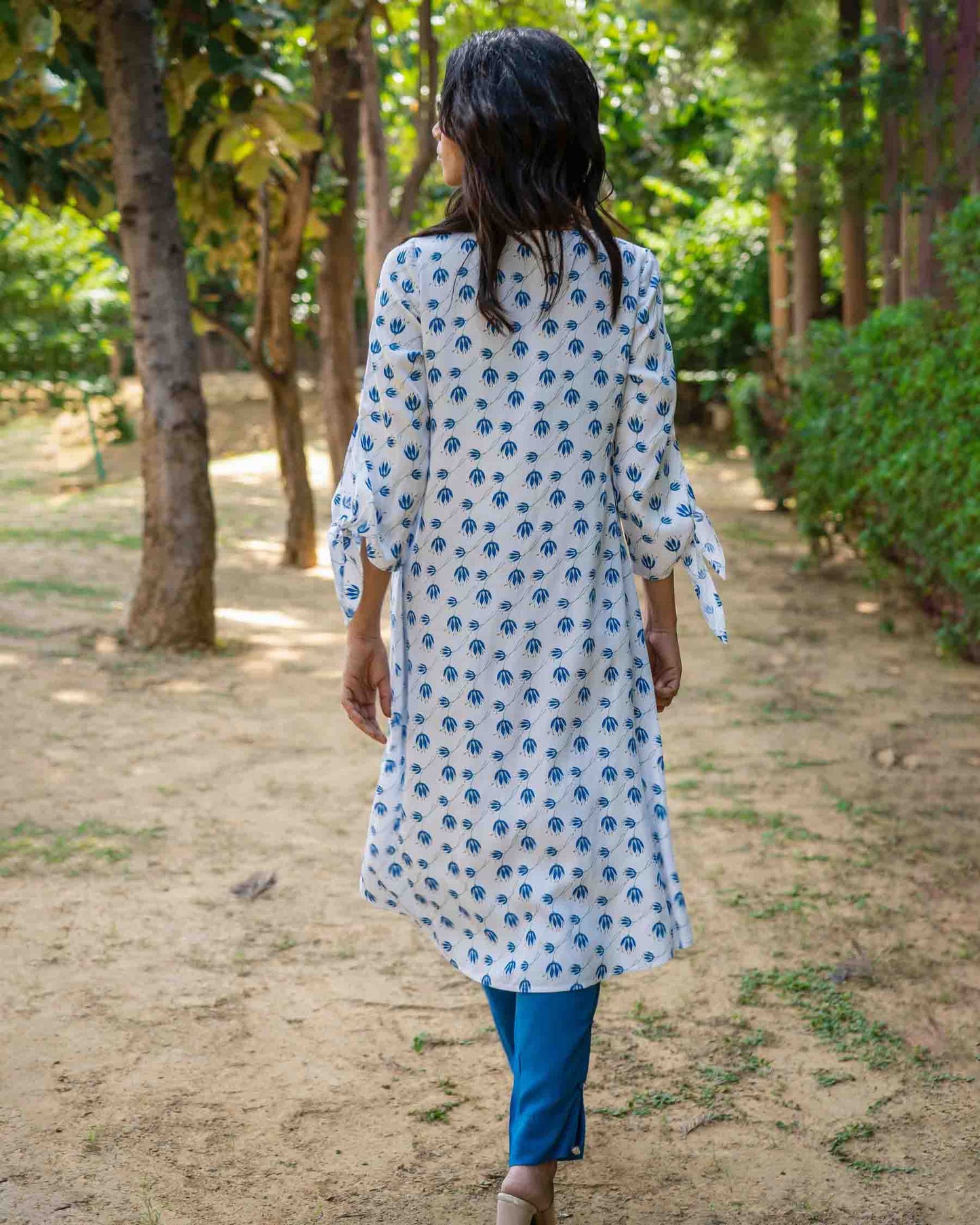 Printed Modal Satin Kurta with Contrast Pant