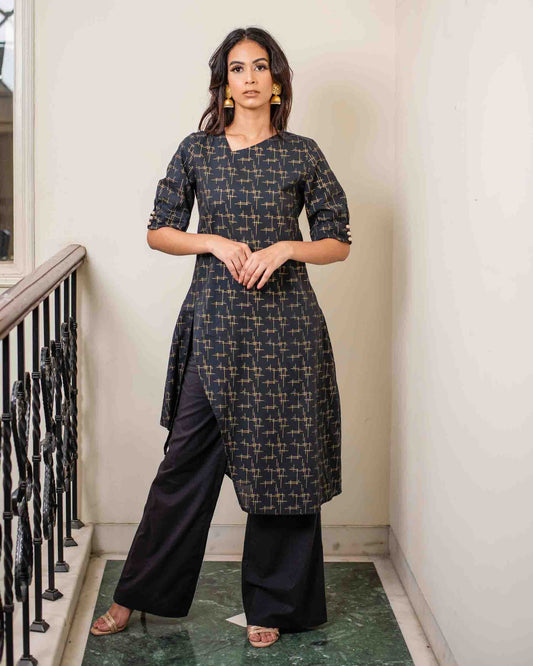 Black Gold Khadi printed Kurta Set