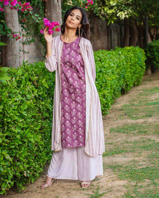 3 Piece Printed Kurta Set with Jacket