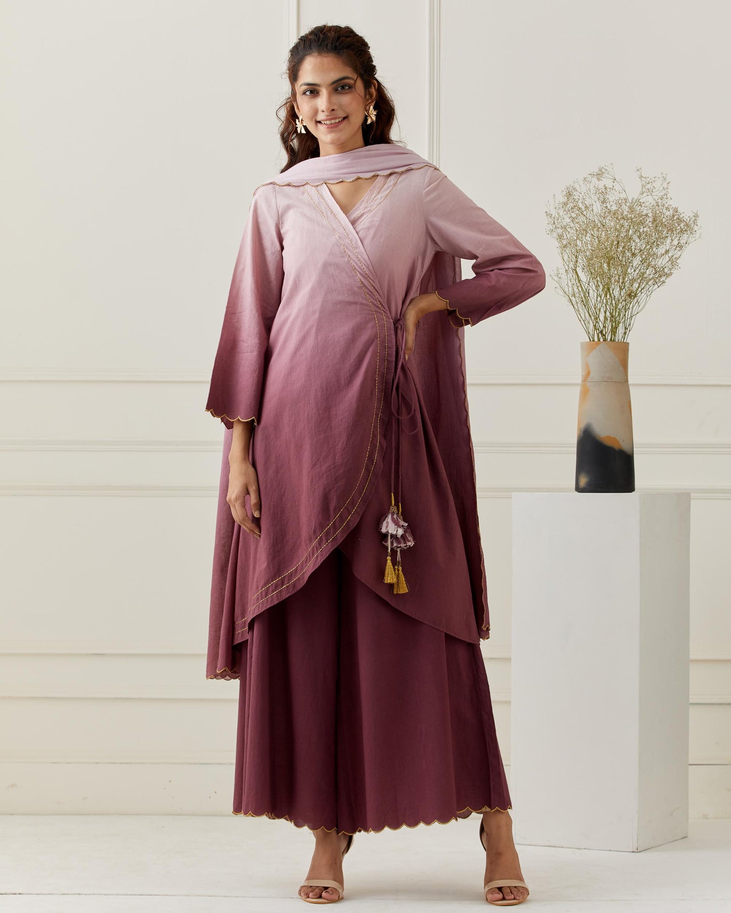 Maroon Ombrey Kurta Pant Set