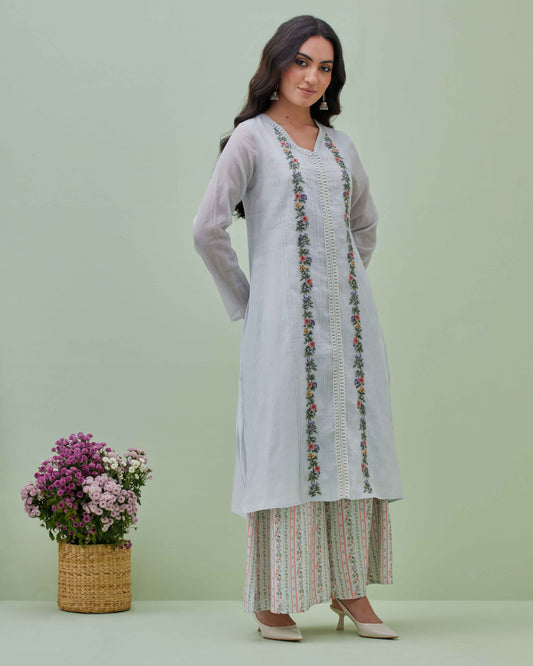 Light Blue Chanderi Embroidered Kurta Set