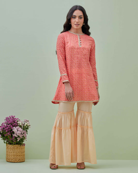 Pink Leheriya Kurta with Sharara Pants