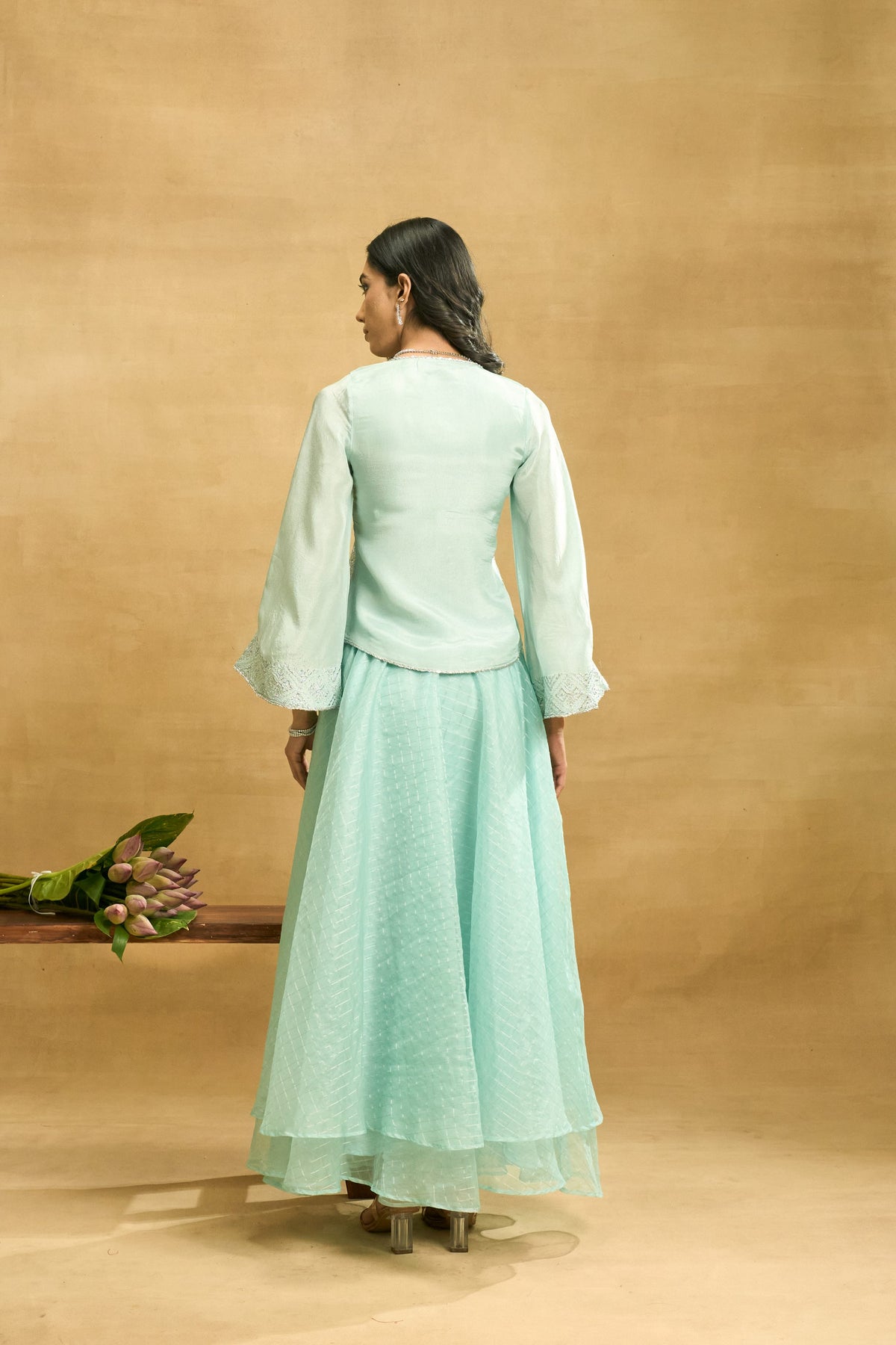 Aqua Mist Skirt Set by Grass & Sunshine – powder blue embroidered top and organza skirt set, image 2 of 6