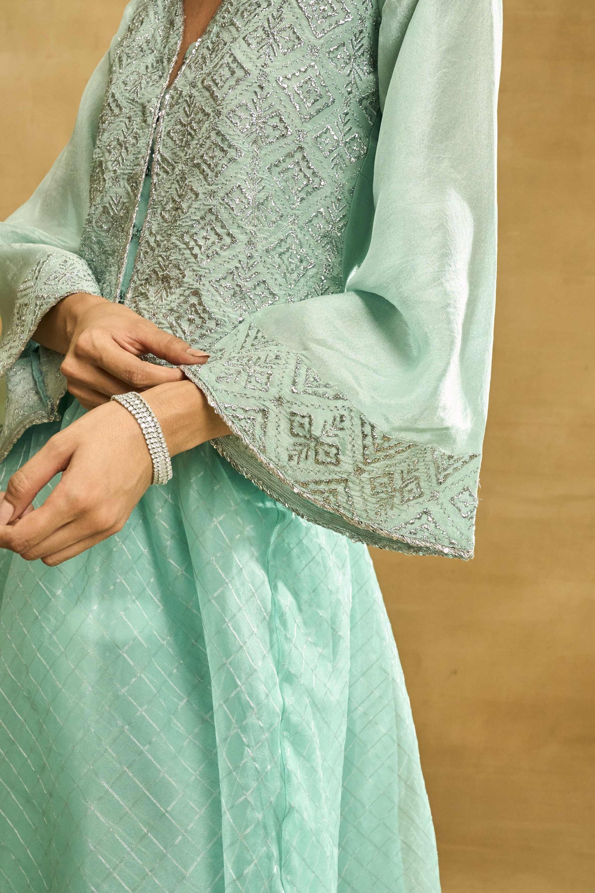 Aqua Mist Skirt Set by Grass & Sunshine – powder blue embroidered top and organza skirt set, image 3 of 6