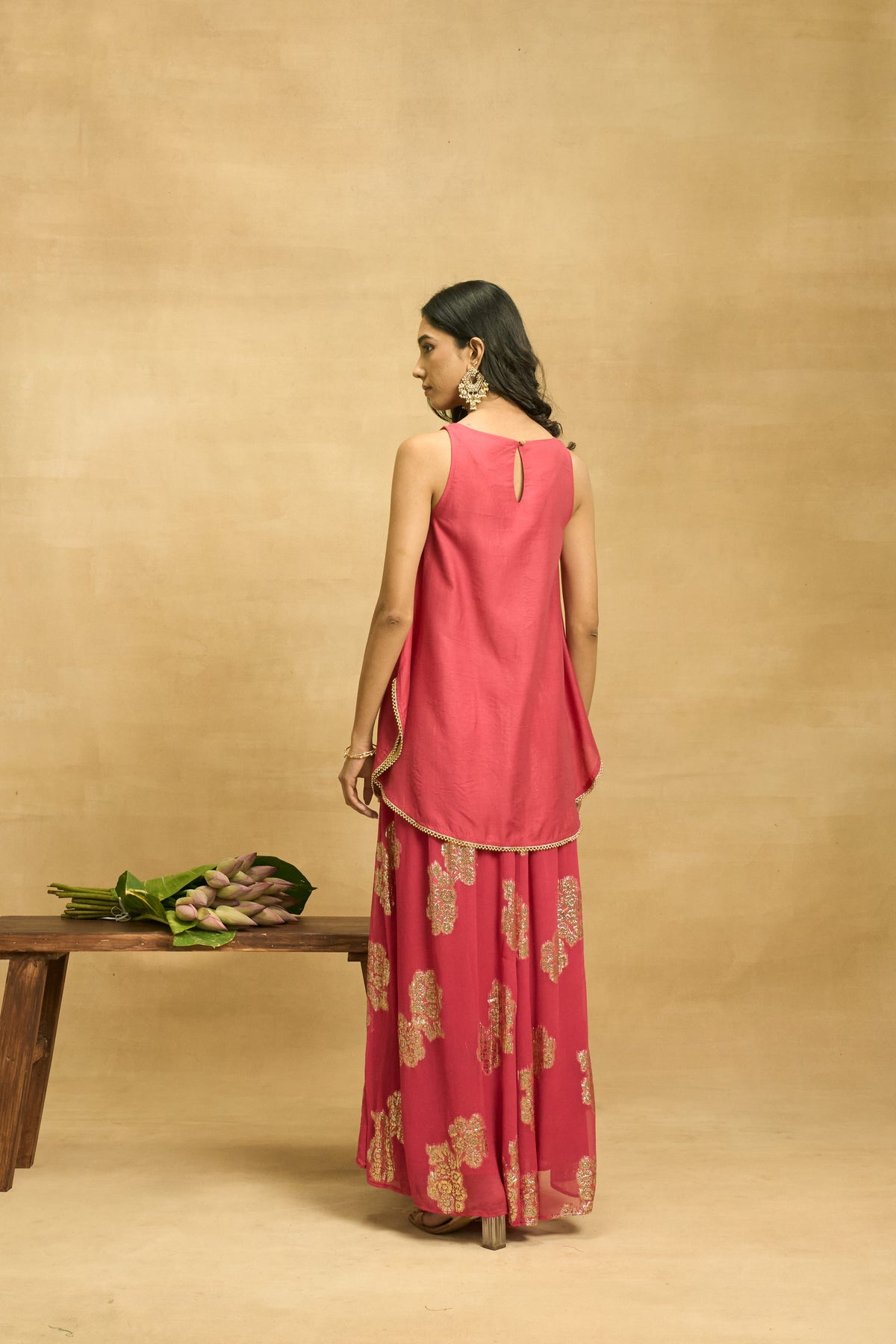 Maroon Glow Set by Grass & Sunshine – maroon chanderi kurta, palazzo and dupatta set, image 2 of 10