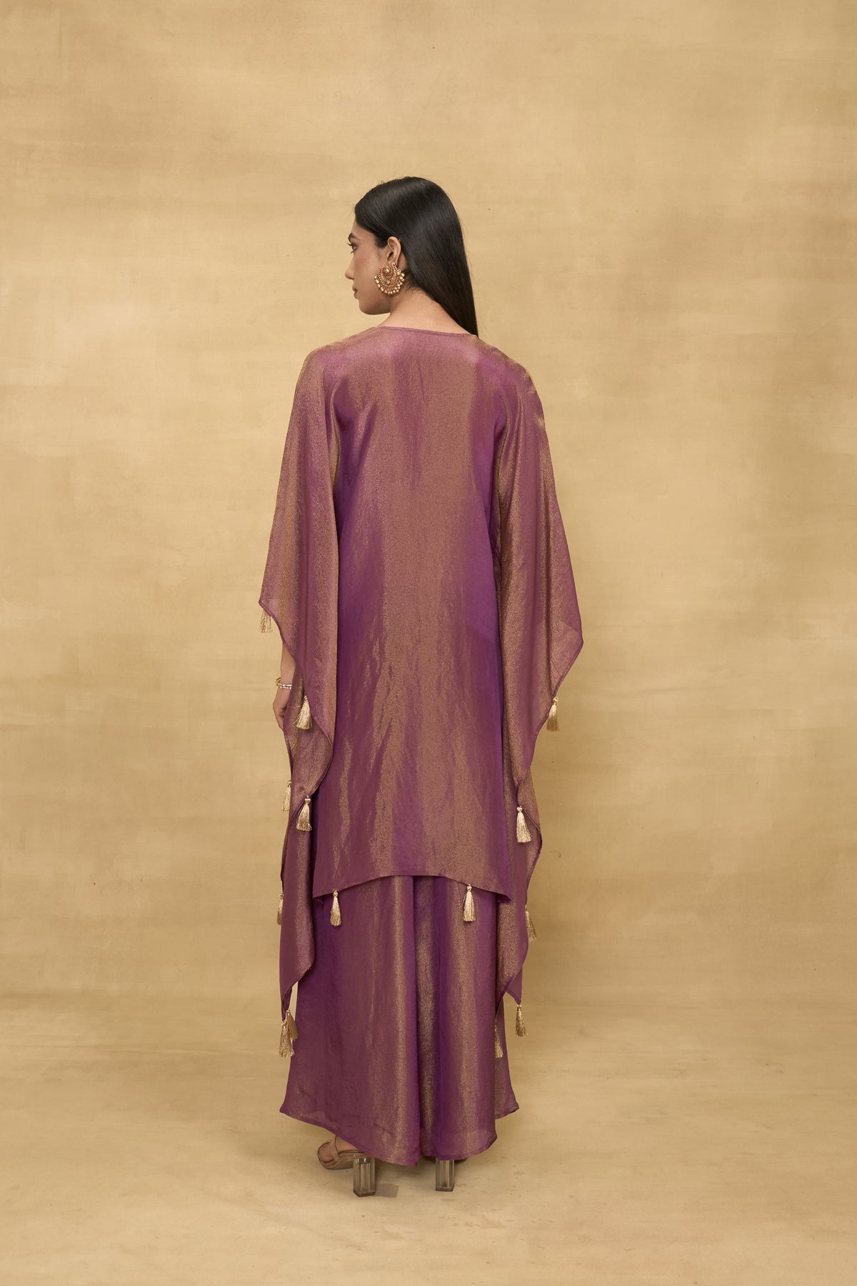 Plum Kaftan Dreams Set by Grass & Sunshine – plum tissue kaftan and palazzo set, image 2 of 6