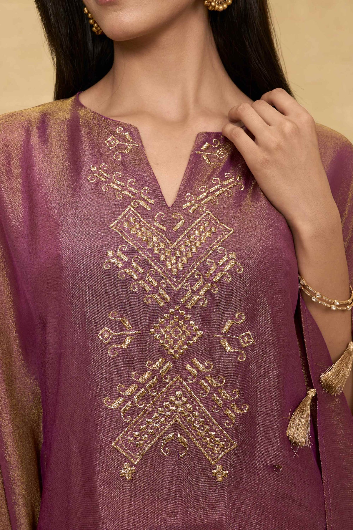 Plum Kaftan Dreams Set by Grass & Sunshine – plum tissue kaftan and palazzo set, image 3 of 6
