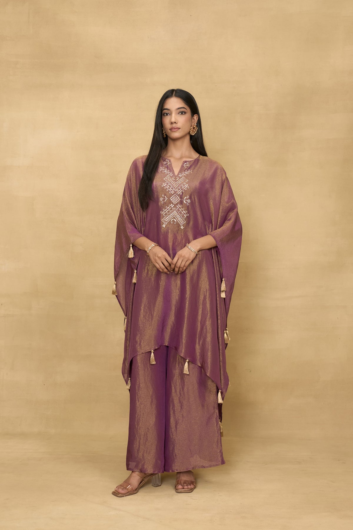 Plum Kaftan Dreams Set by Grass & Sunshine – plum tissue kaftan and palazzo set, image 5 of 6