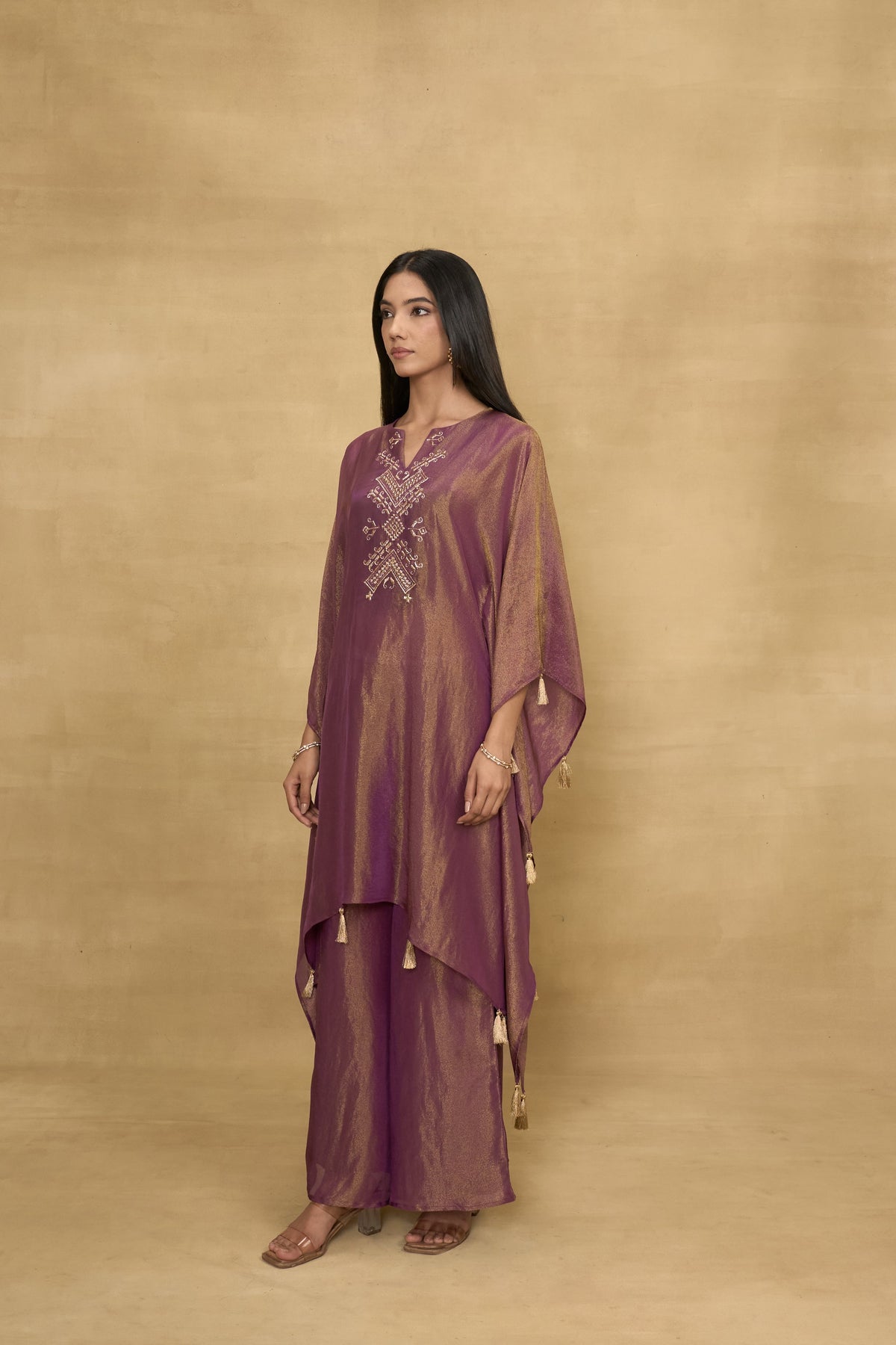 Plum Kaftan Dreams Set by Grass & Sunshine – plum tissue kaftan and palazzo set, image 6 of 6
