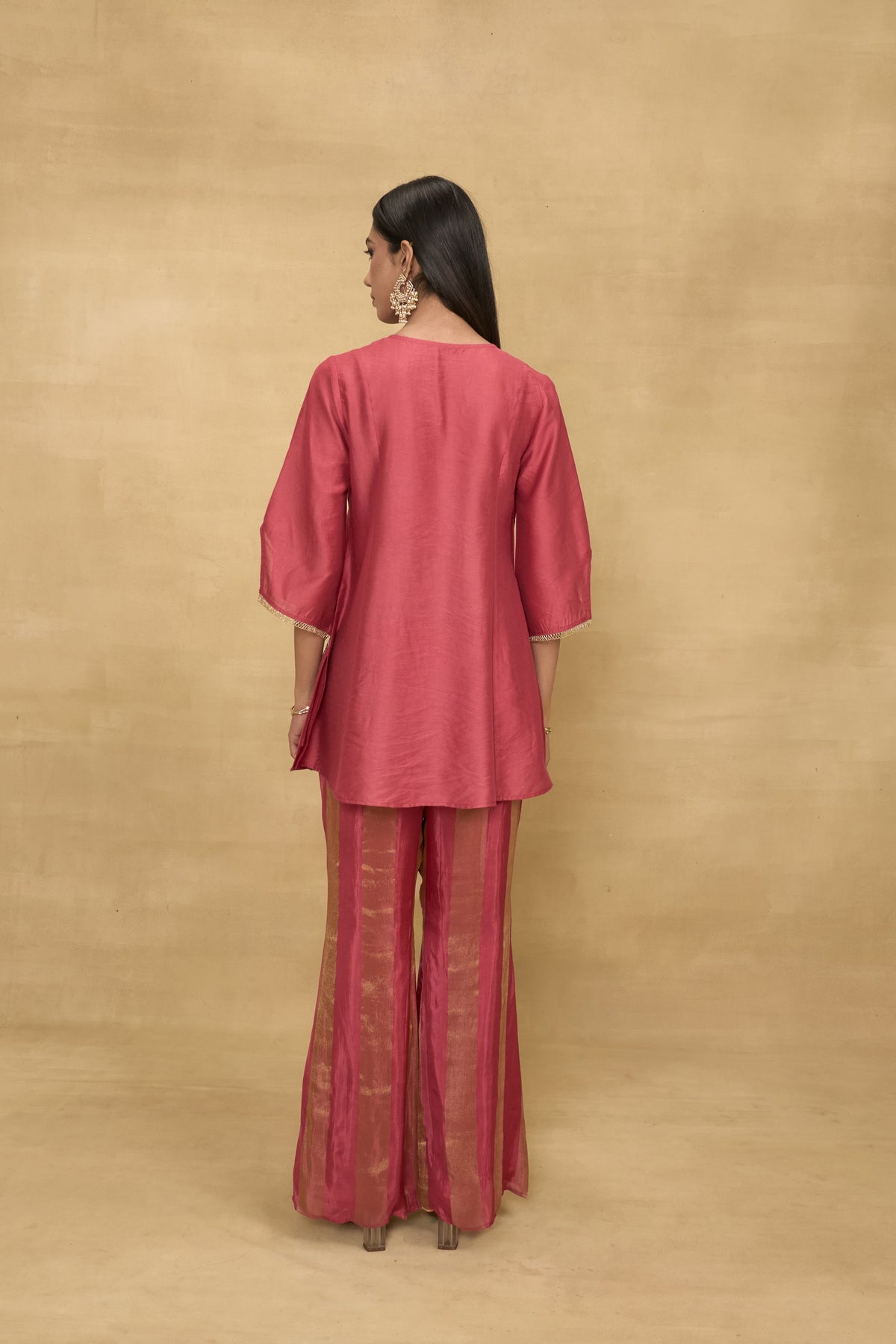 Raspberry Stripe Set by Grass & Sunshine – raspberry pink kurta, striped pant and dupatta set, image 2 of 6