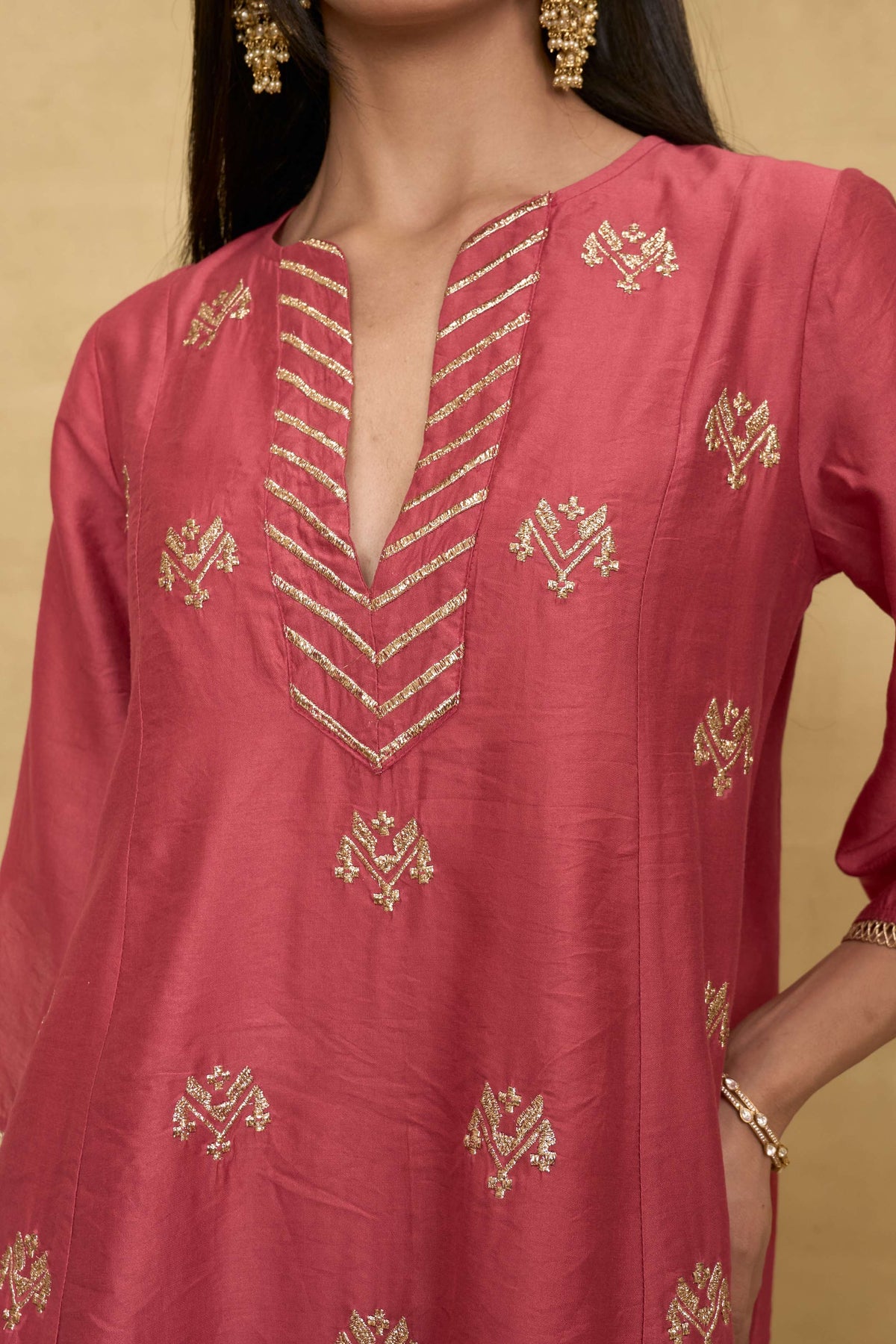 Raspberry Stripe Set by Grass & Sunshine – raspberry pink kurta, striped pant and dupatta set, image 3 of 6