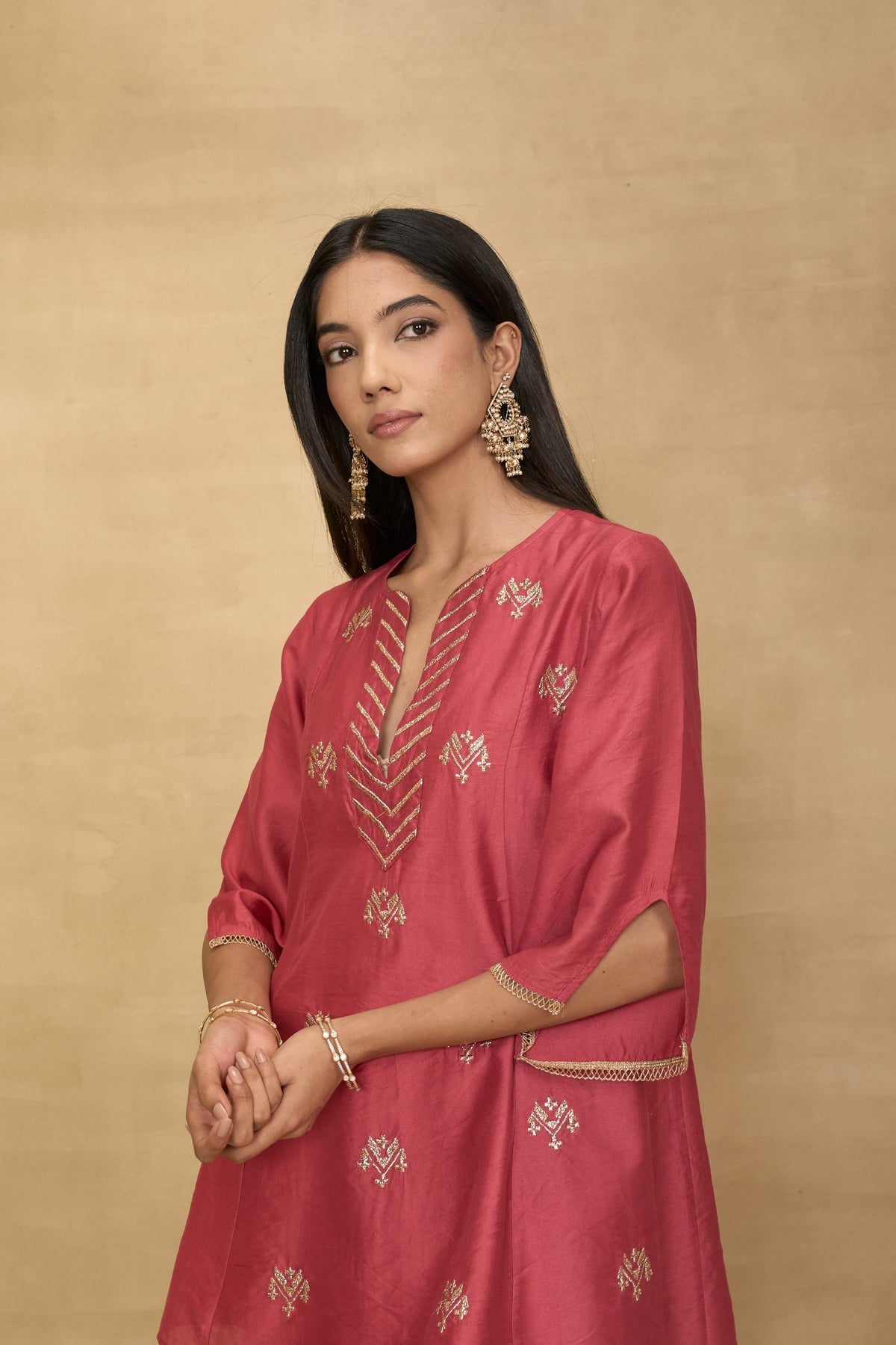 Raspberry Stripe Set by Grass & Sunshine – raspberry pink kurta, striped pant and dupatta set, image 5 of 6