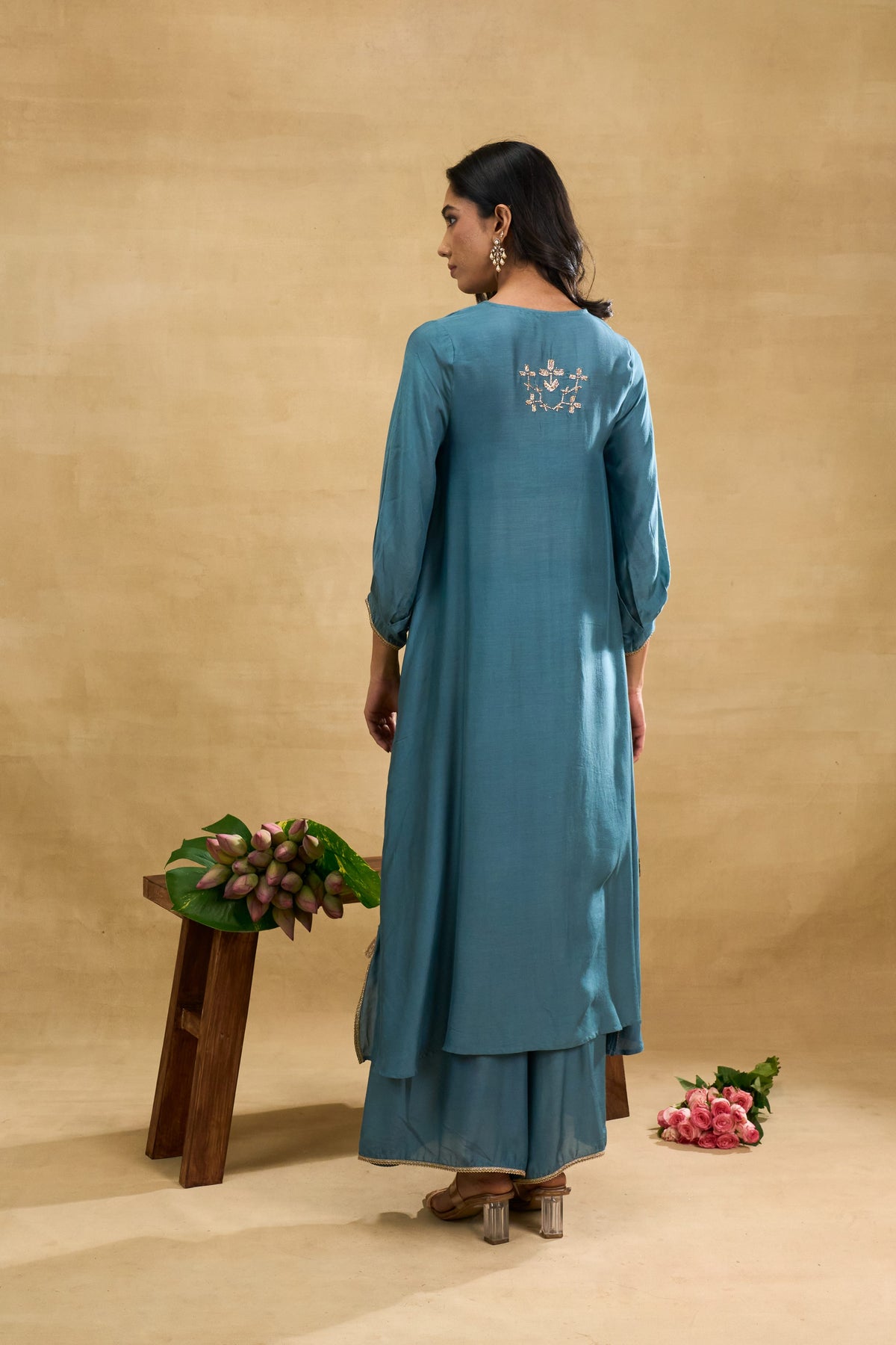 Teal Vine Set by Grass & Sunshine – teal modal kurta and palazzo set, image 2 of 6