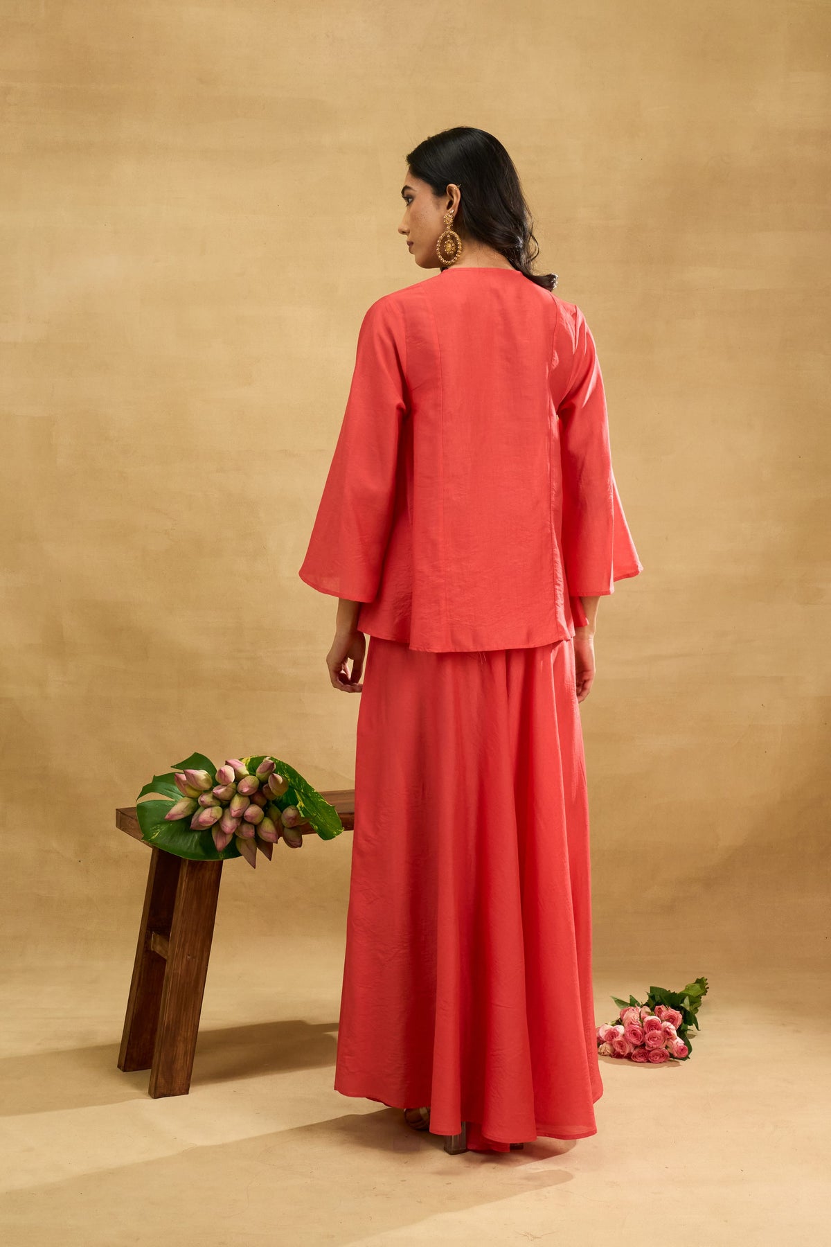 Coral Tassel Set by Grass & Sunshine – coral embroidered top and palazzo set, image 2 of 6