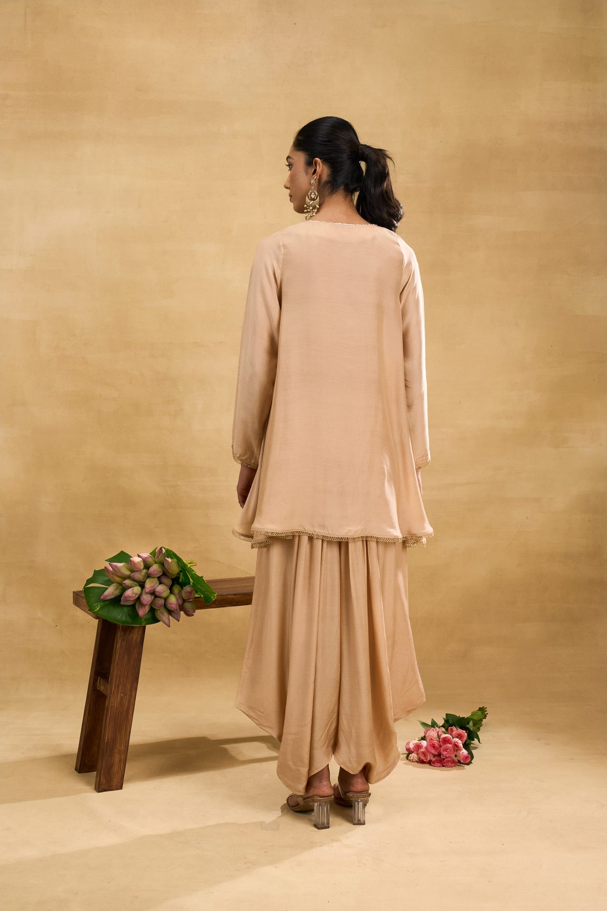 Petal Dhoti Set by Grass & Sunshine – beige modal kurta and dhoti pant set, image 2 of 5