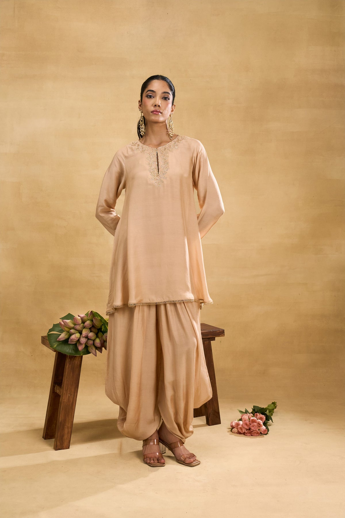 Petal Dhoti Set by Grass & Sunshine – beige modal kurta and dhoti pant set, image 5 of 5