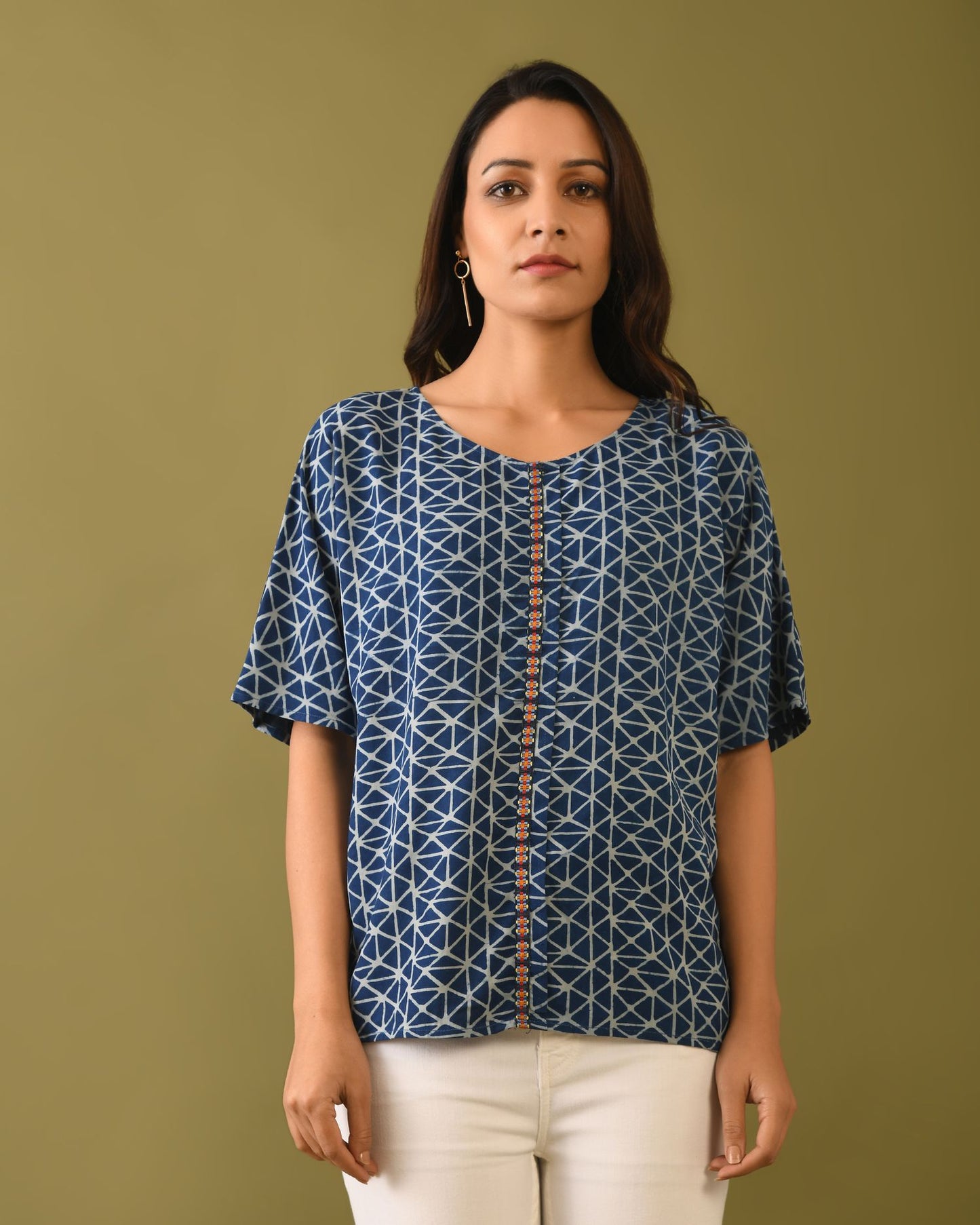 Indigo Dabu Print Top