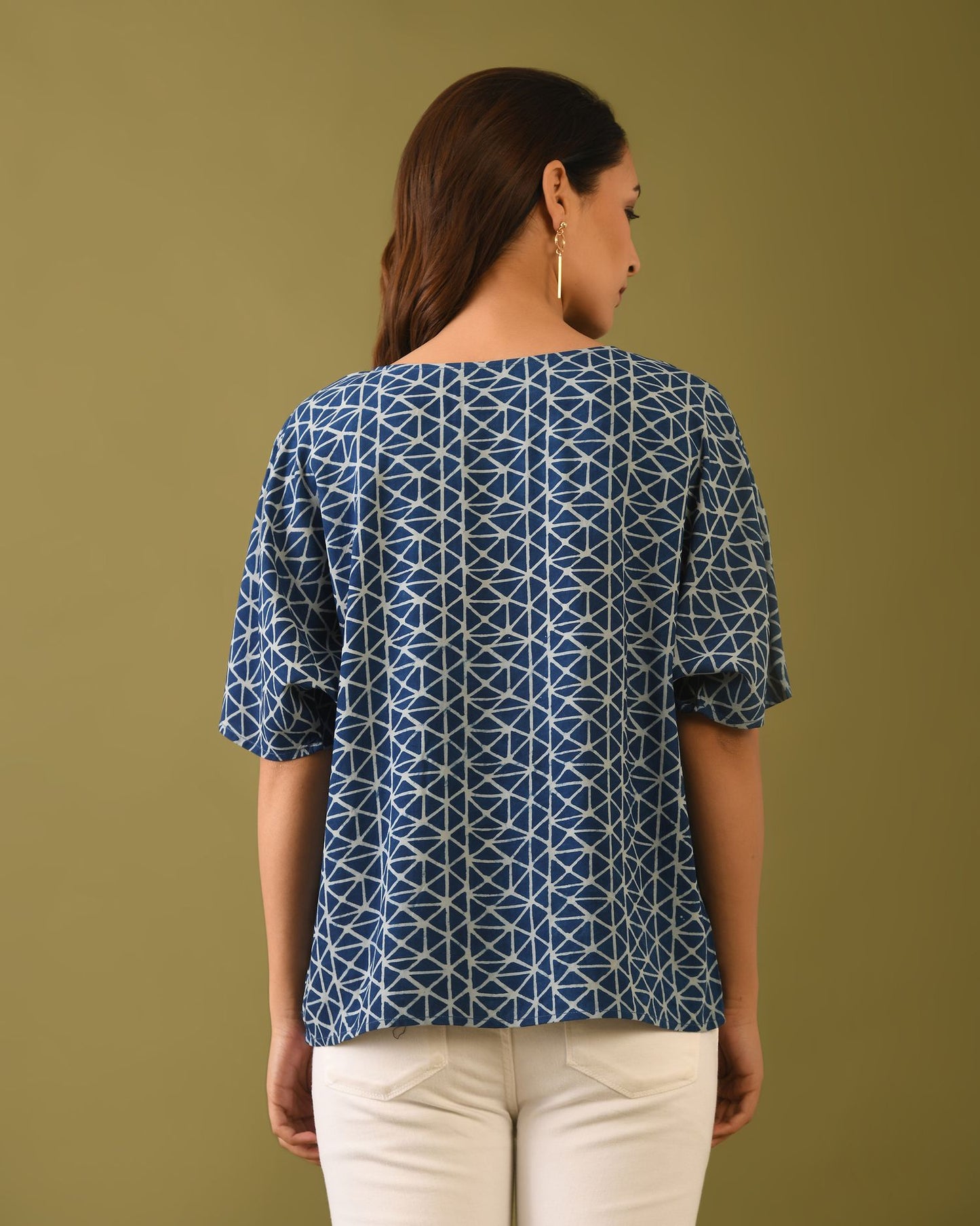 Indigo Dabu Print Top