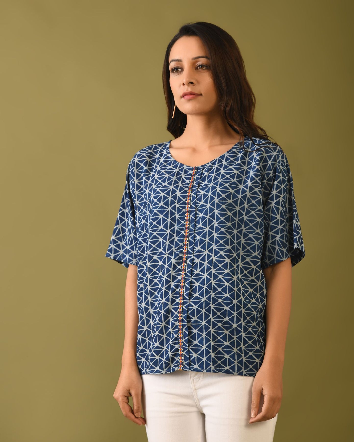 Indigo Dabu Print Top