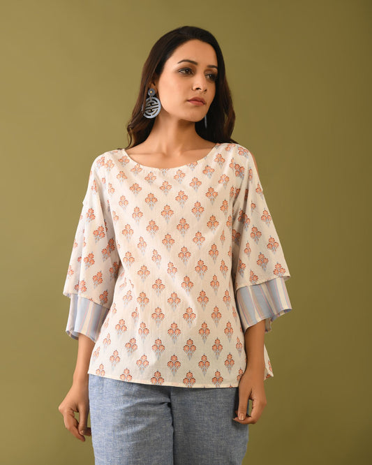 Hand Block Printed Cold Shoulder Top