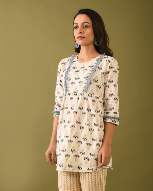 Hand Block Printed Fringed Tunic