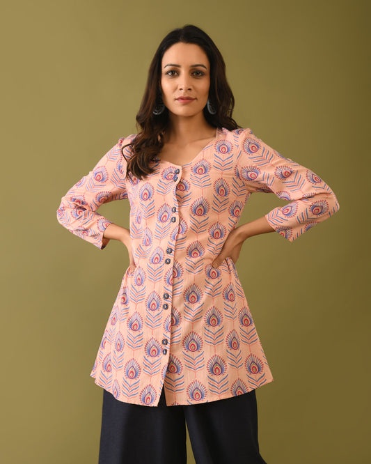 Hand Block Printed Peacock Tunic